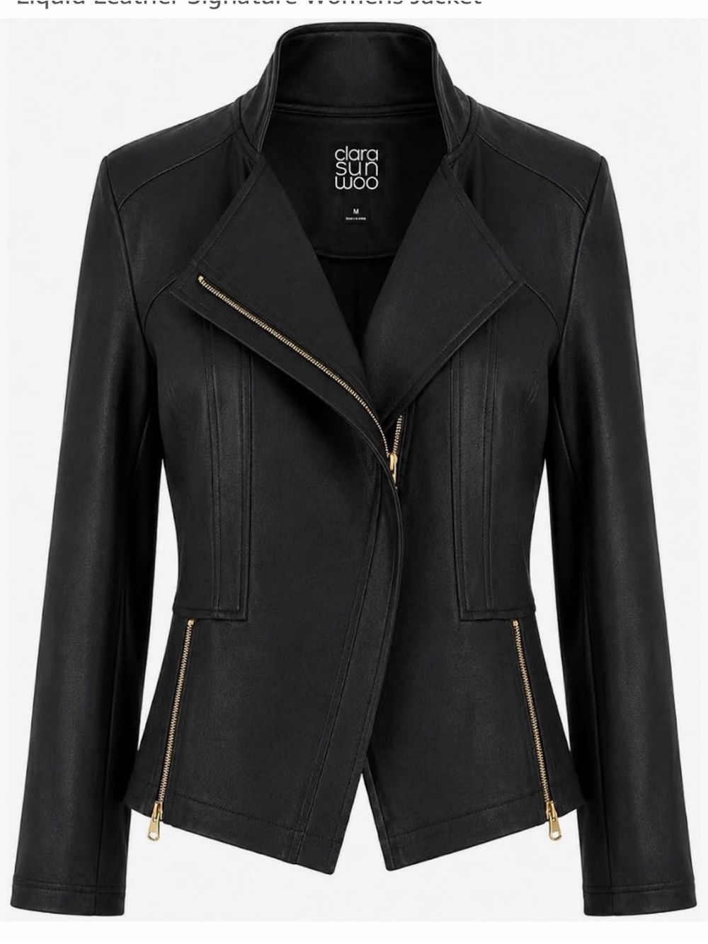 NWOT Clara Sun Woo liquid leather signature Black Moto Jacket size 1X - Picture 3 of 12